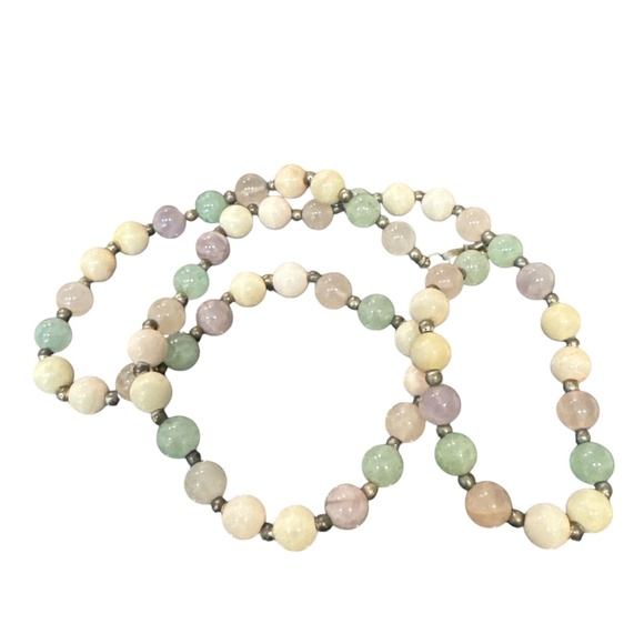 Vintage Beaded Necklace Rose Quartz Aventurine Amethyst Gemstone Natural 24" - Picture 1 of 15